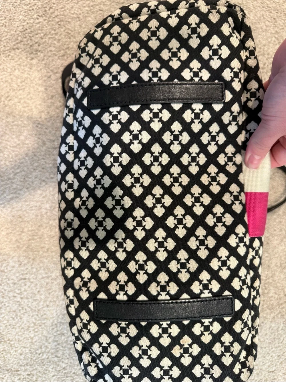kate spade Black & White Geometric diaper bag with Pink Stripe